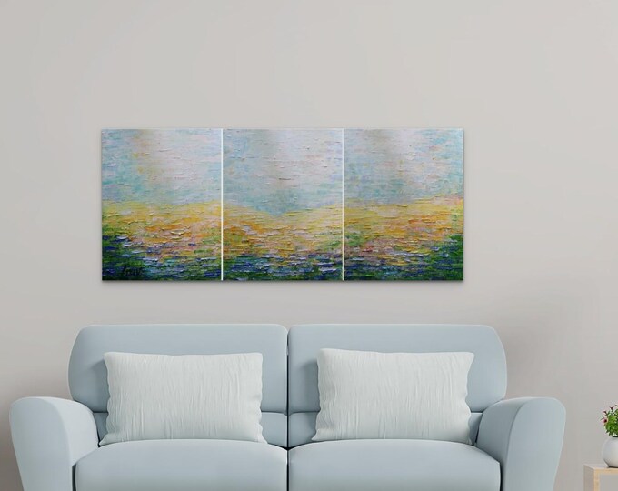Abstract Landscape SUMMER in PROVENCE Original Painting Triptych Art, Set of 3 canvases