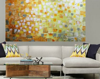 Sunshine Abstract Painting: Yellow, White, Gray Impasto on Canvas