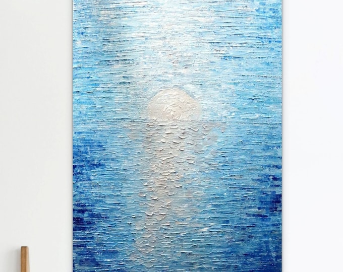 Silver Metallic Ocean Painting: Shimmering Water