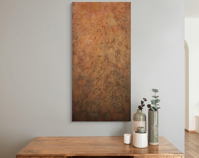 Textured Terracotta Abstract Painting, Wabi Sabi Japandi Wall Art, Earthy Sculptural Canvas