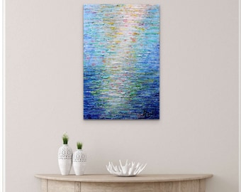 Textured Abstract Painting, Blue Coastal Seascape Art, Original ready to ship
