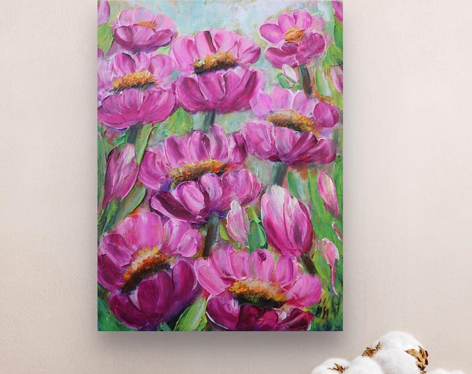 Pink Flower Painting 12x16 Original Textured Floral Art