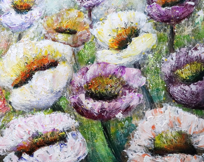 Original 48x30 Textured Wildflower Painting