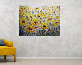 Large Wildflower Field Painting Original Floral Landscape Wall Art