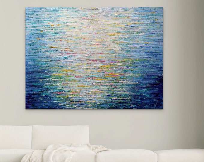 Ocean Water Mist Abstract Painting: Textured Modern Wall Art