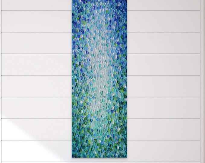 Original Abstract Painting: Water Drops, Blue Green Ocean Calmness, Textured Canvas Art