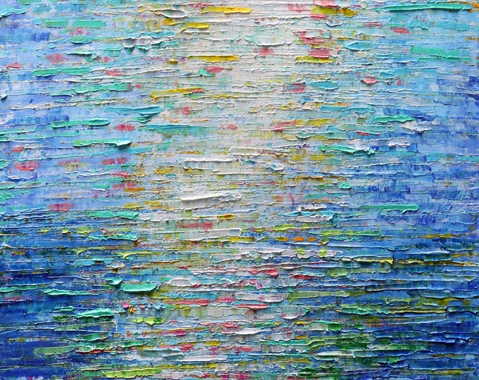 Blue Coastal Painting, Original Acrylic on 30x20 Canvas