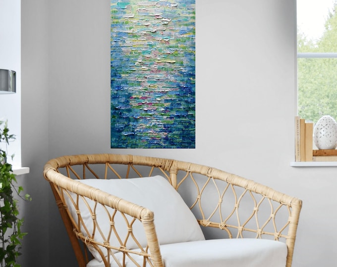 Textured Abstract Painting: Coastal Summer Vibes, Narrow Canvas
