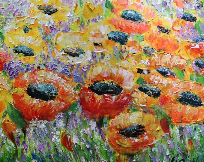 Poppy Flowers Painting, Large Original Artwork, 36x24 canvas