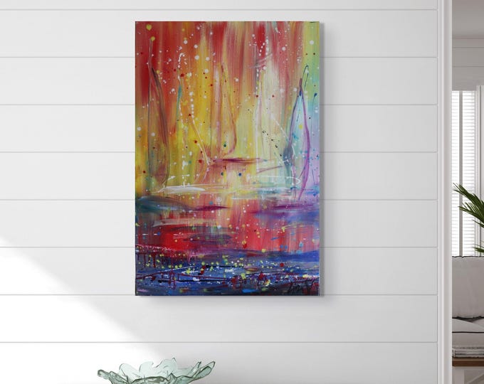 Colorful Sailboat Painting 24x36, Ocean Sunset Wall Art, Large Coastal Canvas, Beach House Decor, Original Abstract Art