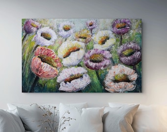Original 48x30 Textured Wildflower Painting