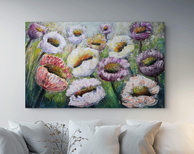 Original 48x30 Textured Wildflower Painting