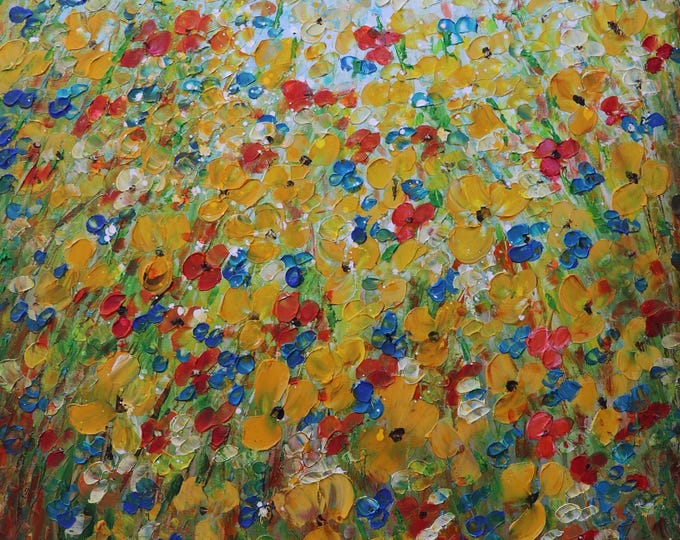Colorful Wildflower Painting, Large Floral Wall Art