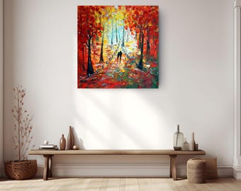 Original Fall Forest Painting 48x48 Romantic Landscape Art