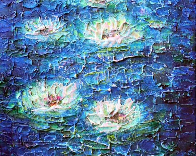 Moonlight on the Pond 11x14 Original Water Lily Painting