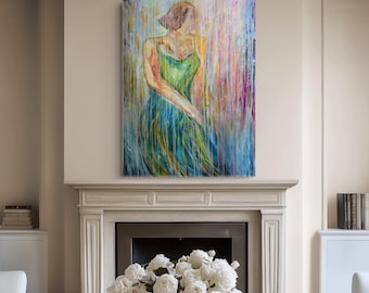 Original Woman Painting, Large Colorful Figurative Art, 36x48 Canvas