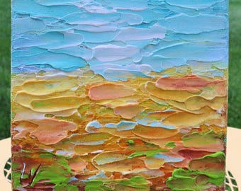 Coastal Meadow 4x4 Original Textured Painting, Abstract Art