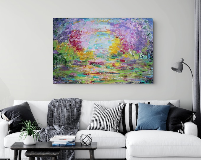 Spring Awakening Original Landscape Painting 36x24 Colorful Spring Wall Art