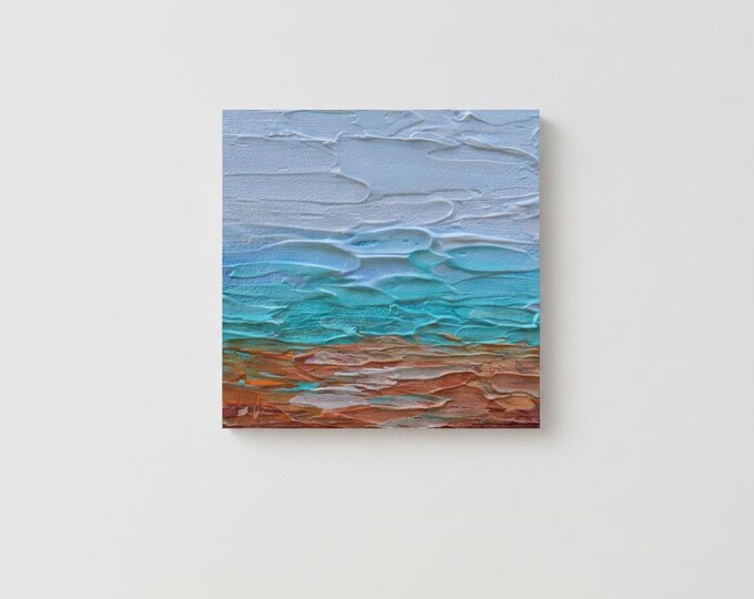 Original Coastal Abstract Painting, Small Textured Ocean Art