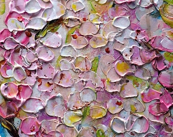 Cherry Blossom Painting, Vertical Floral Canvas Original