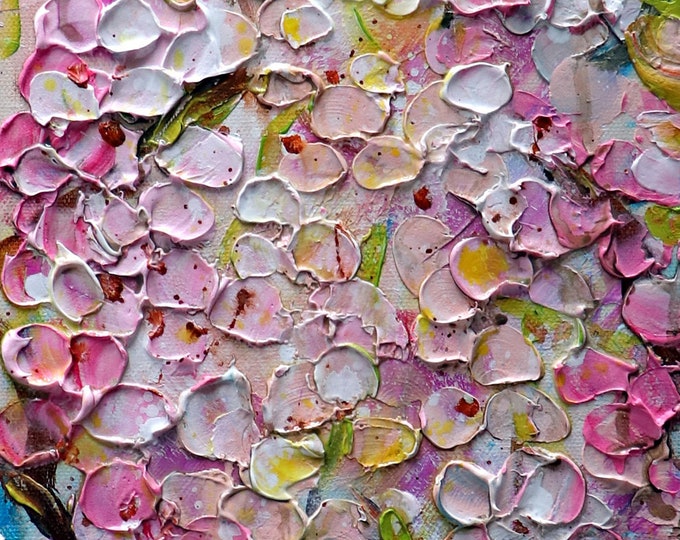 Cherry Blossom Painting, Vertical Floral Canvas Original