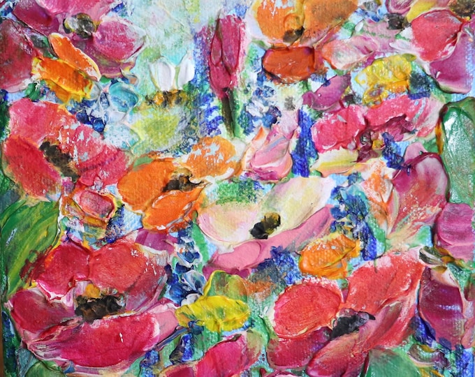 Vivid Wildflowers – Original Oil Painting, Colorful Textured Floral Art, 6x6