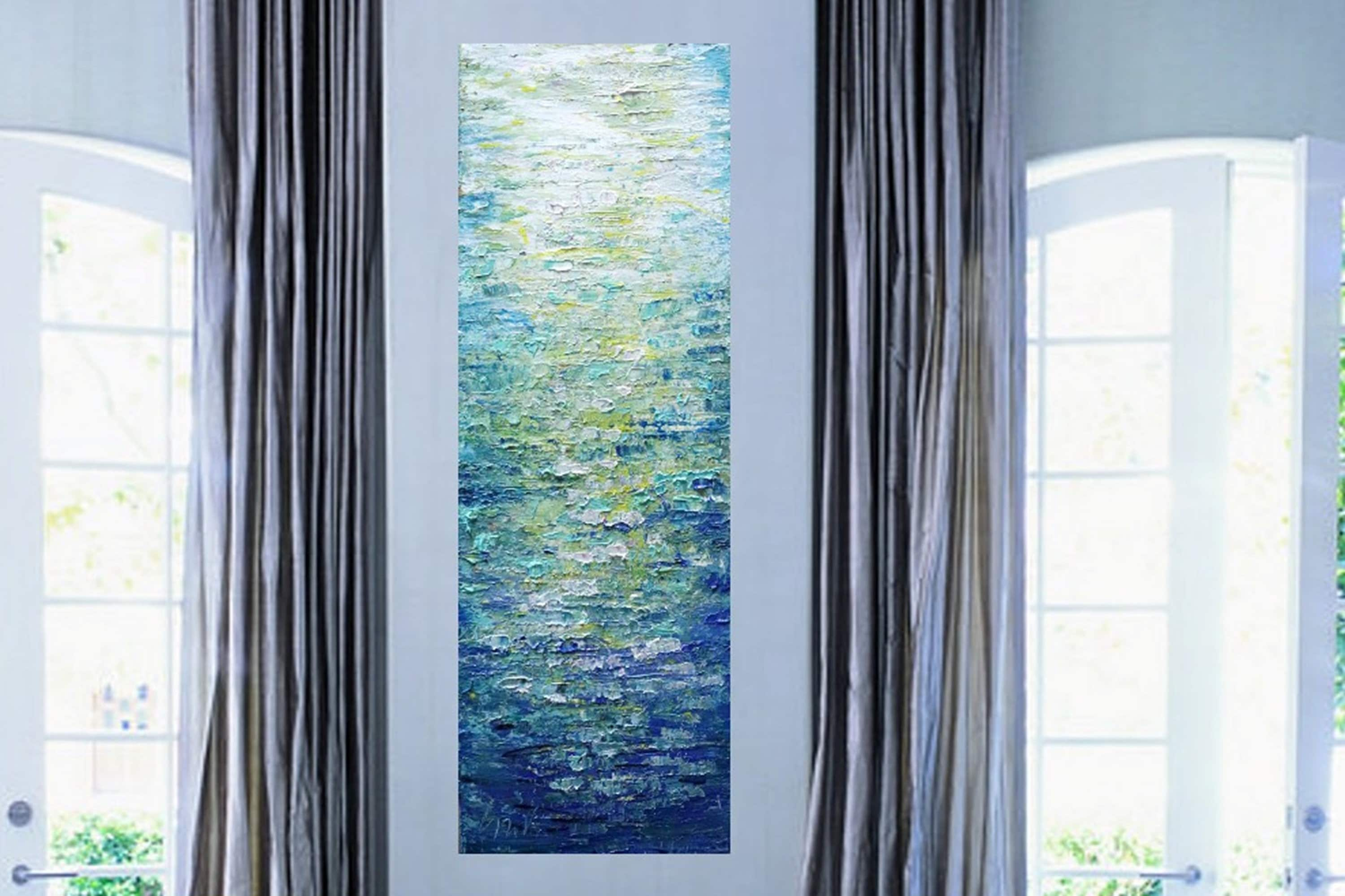 Tall vertical wall art ORIGINAL PAINTING canvas BLUE abstract Long 