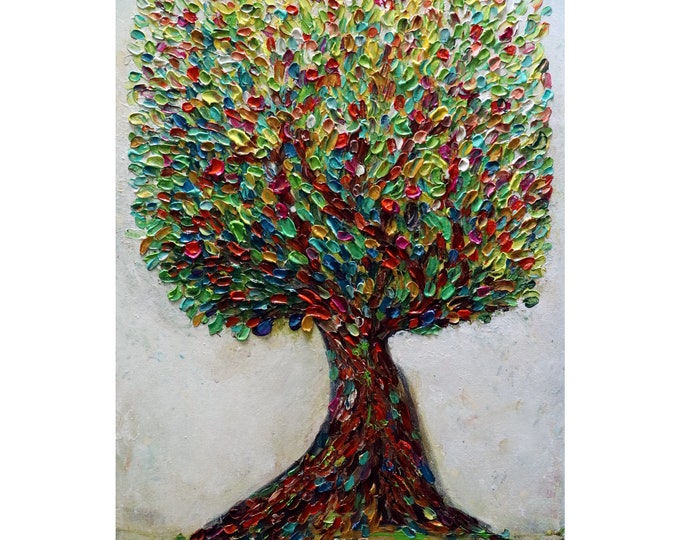 Apple Tree Oil on Canvas Tree of Life Abundance ORIGINAL PAINTING Harvest Season Art by Luiza Vizoli