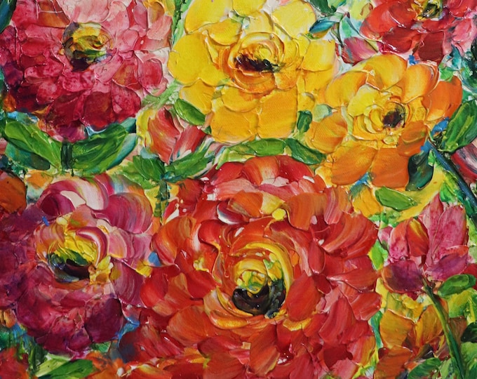 Original Rose Painting, Colorful Textured Floral Art, 12x12 Canvas by Luiza Vizoli