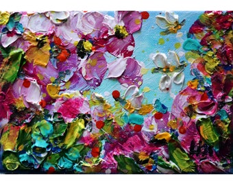Spring Blossom, Bees and Flowers Original Oil Painting  Art by Luiza Vizoli Custom SMALL Canvas
