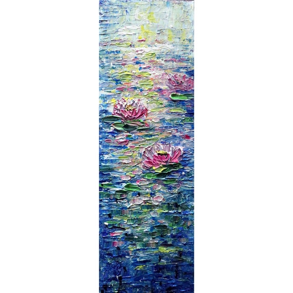 Water Lily Tall Vertical Wall Art Original Painting Canvas - Vertical Wall Tall Narrow Art Water Lily Tall Vertical Wall Art Original Painting Canvas - Vertical Wall Tall Narrow Art