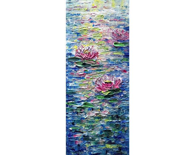 Water LILY Tall vertical wall art ORIGINAL PAINTING canvas abstract, Long Narrow