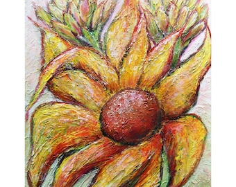Impasto Sunflower Painting: Original Oil on Canvas, Modern Art (16x20)
