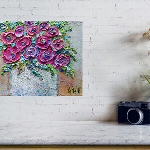 Original Ranunculus Flowers Pink Lavender Purple Fuchsia Colors Impasto Oil Canvas Art by Luiza Vizoli image 6