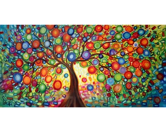Extra Large Painting LEMON TREE of LIFE Original Whimsical Canvas, Huge Canvas ready to hang Art by Luiza Vizoli