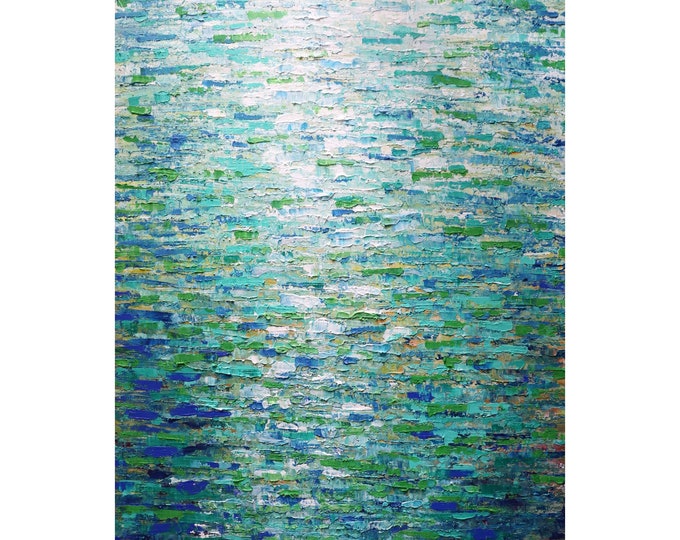 A Breath of Fresh Air, Abstract Painting, Original Painting, Blue Green Vertical Canvas, Art by Luiza Vizoli