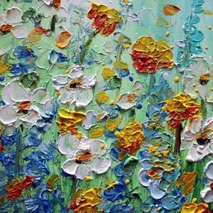 Summer Colors Daisy Wildflowers and Butterflies Impasto Oil Original Painting Art by Luiza Vizoli image 6