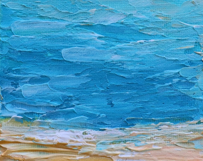 Original Coastal Painting, Textured Ocean Landscape Art, 4x4 Seafoam Morning