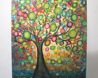 Whimsical Olive Tree Painting, Contemporary Expressive Botanical Art, 30x34 Canvas