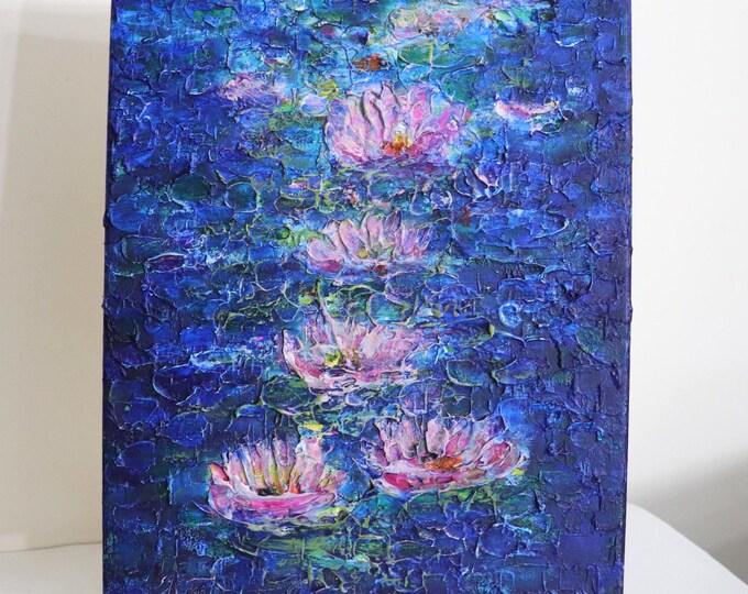 Original Water Lily Painting 11x14 Blue Lagoon Lilies