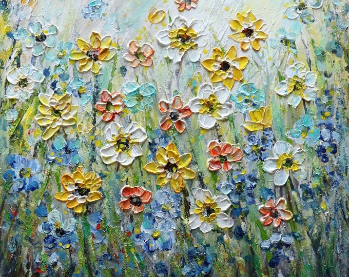 SPRING Flowers Wild Daffodils WILDFLOWERS Original Impasto Textured Painting Art by Luiza Vizoli