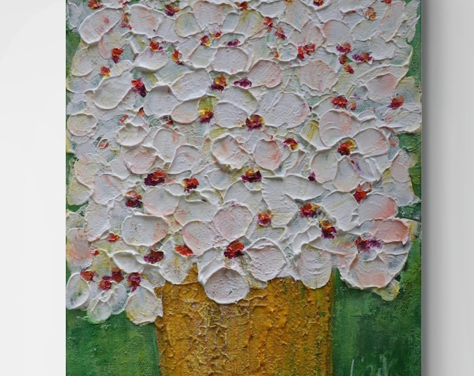 Original Flowers in Vase Painting 8x10, Blush Bouquet, Textured Floral Wall Art