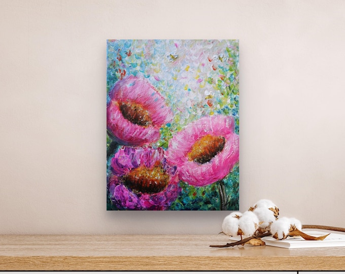 Pink Wildflower Painting 11x14 Original Impressionist Art