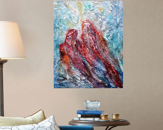 Lucky Koi Pair Oil Painting: Textured Vertical Canvas Art