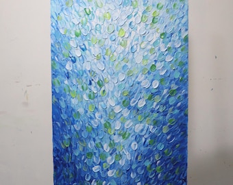 Abstract Water Drops, Original Textured 20x30 Painting, Blue Colors