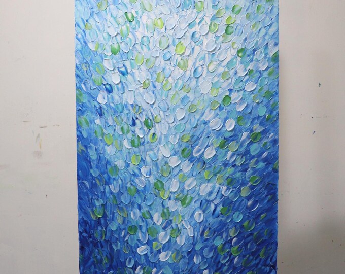 Abstract Water Drops, Original Textured 20x30 Painting, Blue Colors