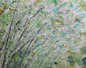 Green White Abstract Large Painting SPRING WIND Impasto Textured Original Art