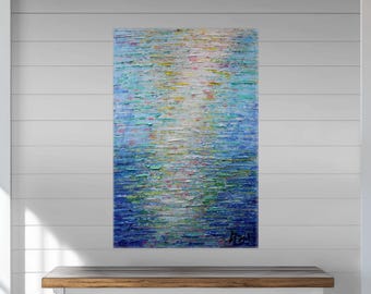 Textured Abstract Painting, Blue Coastal Seascape Art, Original ready to ship