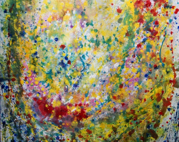 Original handmade SUMMER RAINDROPS Pollock Inspired ABSTRACT Painting Colorful Large Canvas  Art  hand-painted by Luiza Vizoli
