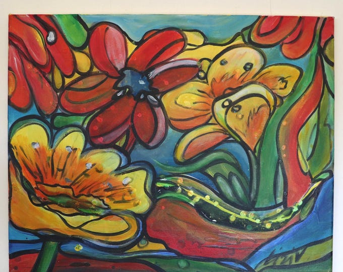 Original Wildflower Art, 20x16 Acrylic, Vibrant Floral, Horizontal